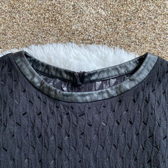 Diane Von Furstenberg Slim Kivel Ladder Lace Knit Dress Faux Leather Stretch - Picture 12 of 15